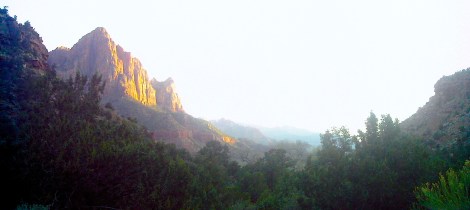 View at the crossroad of the main Zion Rd and the Zion Scenic Drive. 